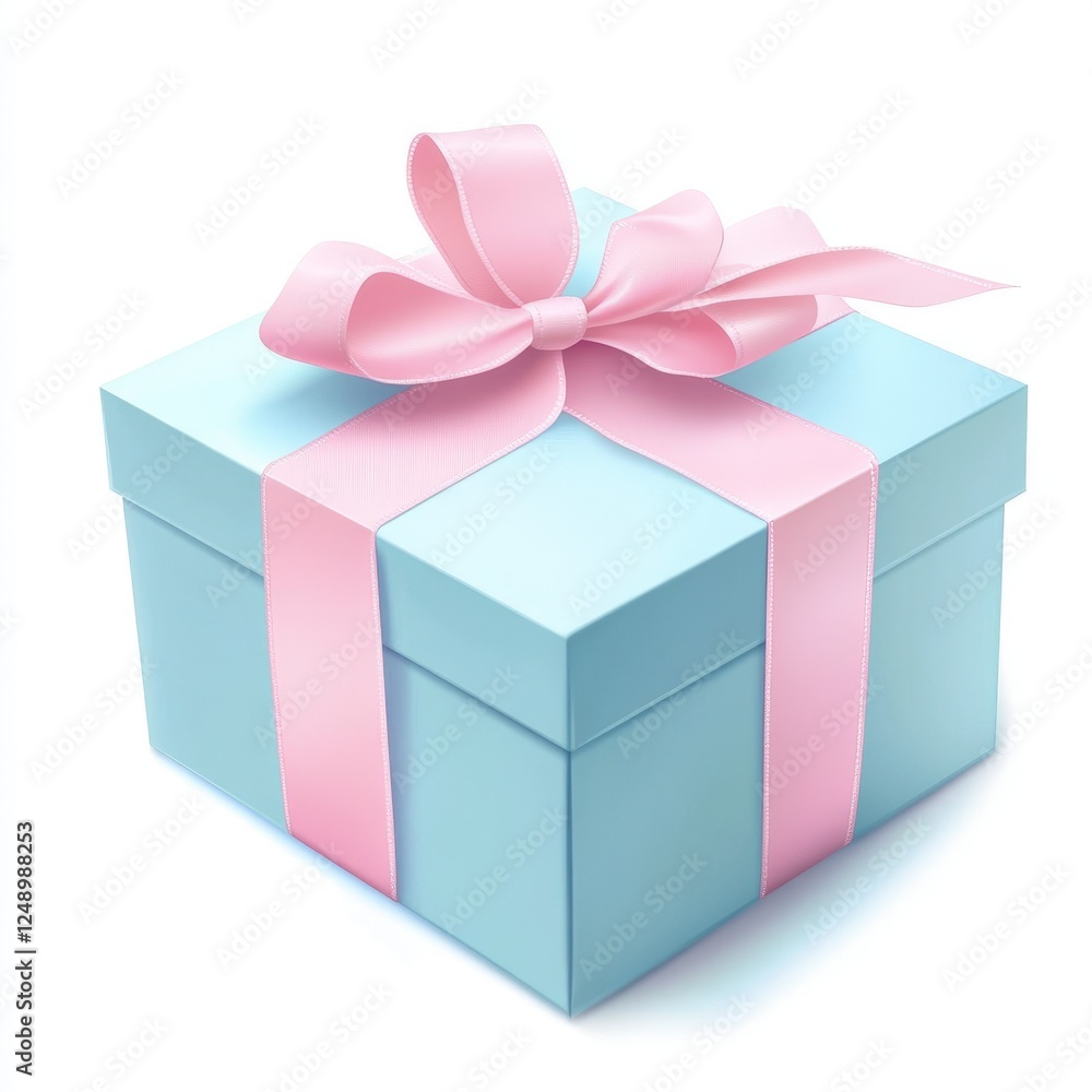 Obraz premium Blue Gift Box with Pink Ribbon Ideal for Celebrations and Events