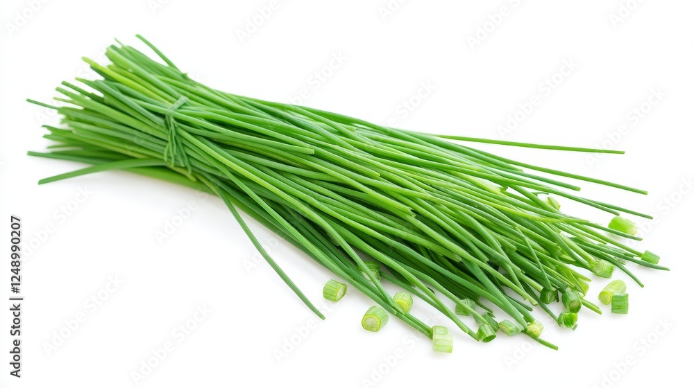 Fresh Green Chives Bundled on White Background for Cooking and Garnishing Fresh Green Chives Bundled on White Background for Cooking and Garnishing