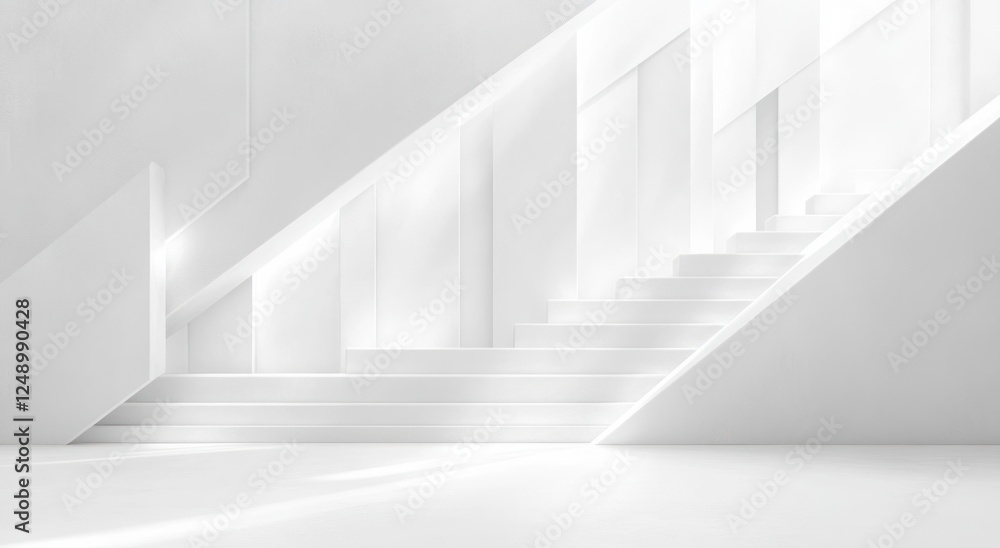 Fototapeta premium White Geometric Shapes Background Soft Light Abstract Composition Elevated View