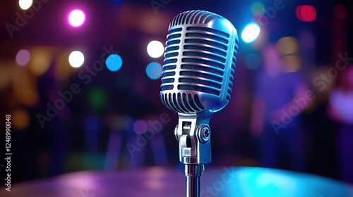 Vintage Mic on Stage, Nightclub, Live Music
