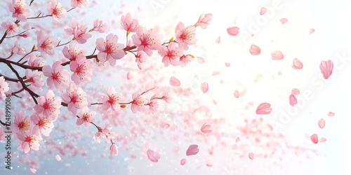 Cherry Blossom Flowers in Pastel Watercolor Soft Light Blooming Petals Spring Afternoon