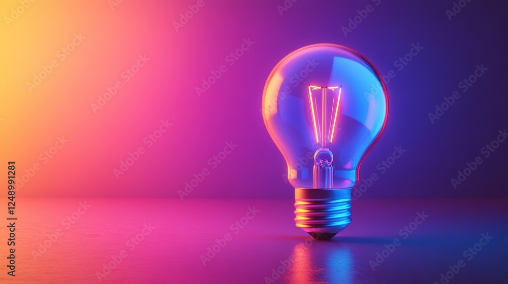 Vibrant Neon Light Bulb Illuminated with Glowing Colors, Symbolizing Creativity and Inspiration in Modern Design Aesthetics Vibrant Neon Light Bulb Illuminated with Glowing Colors, Symbolizing Creativity and Inspiration in Modern Design Aesthetics