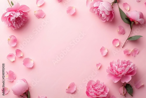 Valentine's Day Pink Peonies Floral Arrangement Soft Pastel Background Love Decor Gift