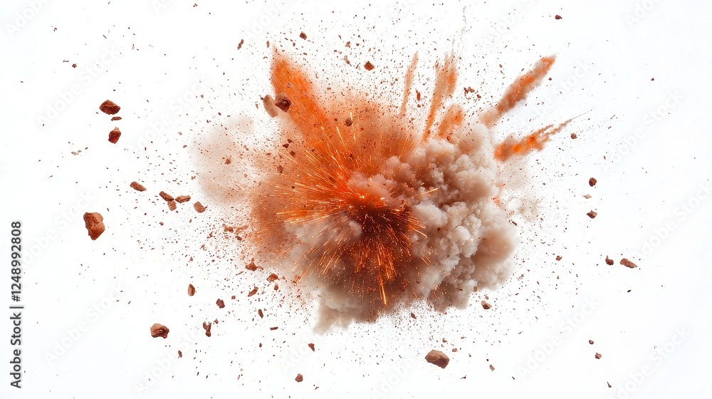 Fireworks Factory Explosion, vibrant sparks erupting against a stark white backdrop, showcasing the chaotic beauty and intensity of pyrotechnic displays in an explosive moment. Fireworks Factory Explosion, vibrant sparks erupting against a stark white backdrop, showcasing the chaotic beauty and intensity of pyrotechnic displays in an explosive moment.