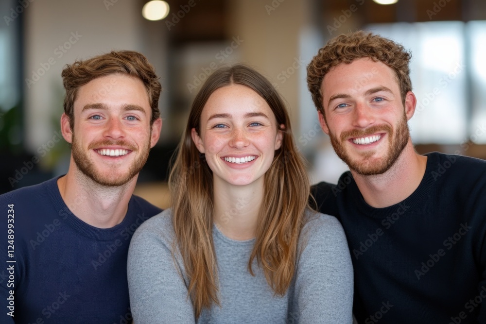 group of three people smiling at camera group of three people smiling at camera