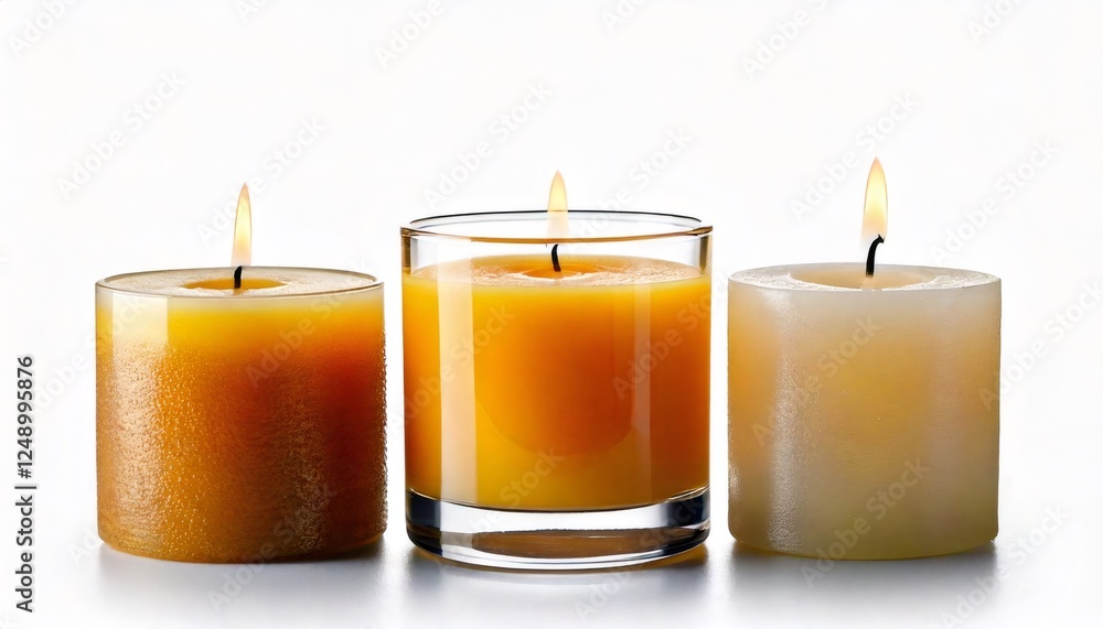 Three scented candles illuminating a relaxing space Three scented candles illuminating a relaxing space