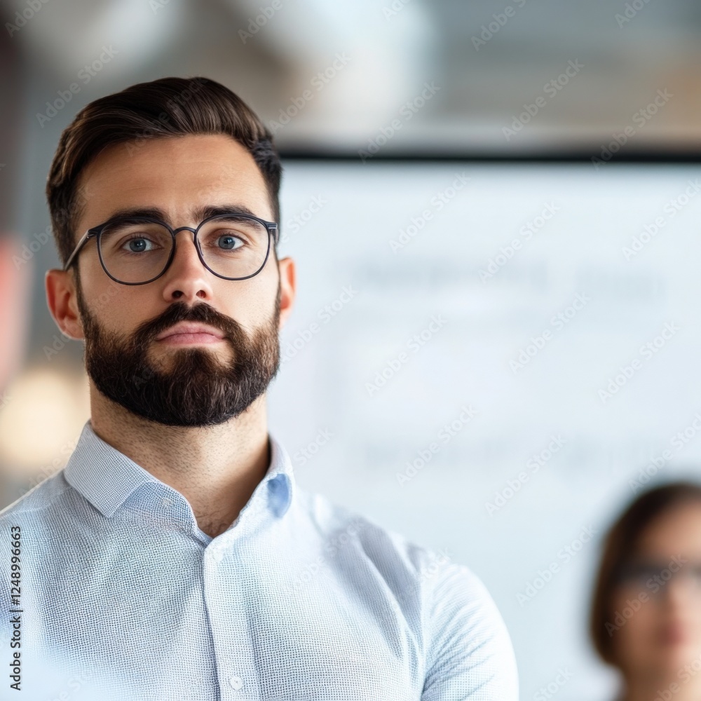 Obraz premium serious man with beard and glasses in an office