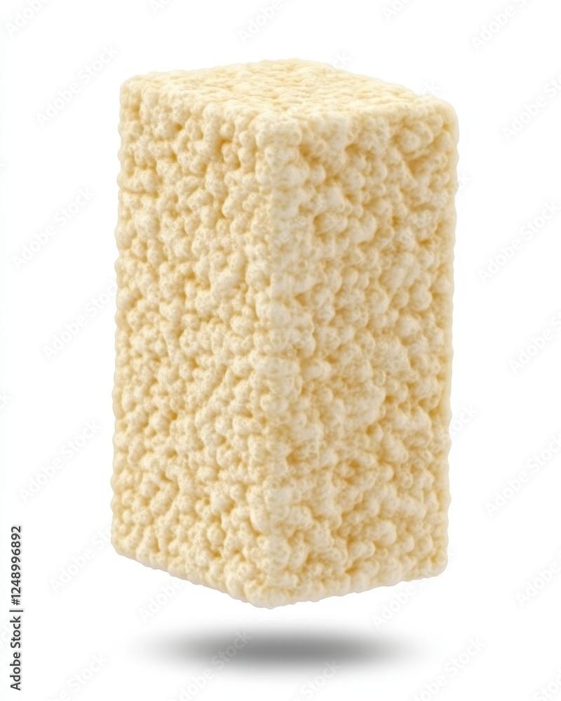Creamy, light yellow rectangular food block, textured with small, evenly spaced bumps, isolated on a pure white background Creamy, light yellow rectangular food block, textured with small, evenly spaced bumps, isolated on a pure white background