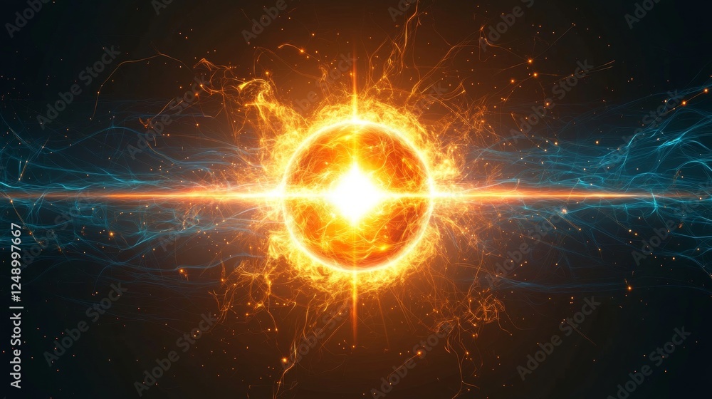 Fototapeta premium Abstract Background Of Light From A Bright Center, Teal, Orange, Blue Color Scheme, Digital Art