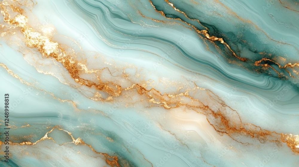 Fototapeta premium Teal and gold marble texture.