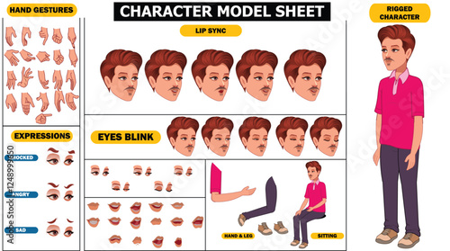 Indian Village Man Sprite Sheet | Rigged 2D Character with Lip Sync, Walk Cycle, Eye Blink, Eyebrow Expressions, and Hand Sync | Ready-to-Use for Animation