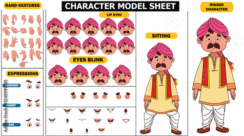 Fully Rigged Punjabi Pagdi old Man Model Sheet | Walking, Talking, Expressions | Hand Sync, Eyebrow Expressions, Lip Sync  Eye Blink