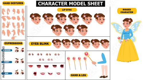 Fully Rigged Beautiful Fairy Girl Sprite Sheet | Flying, Walking, Idle | Hand Sync, Eyebrow Expressions, Lip Sync  Eye Blink