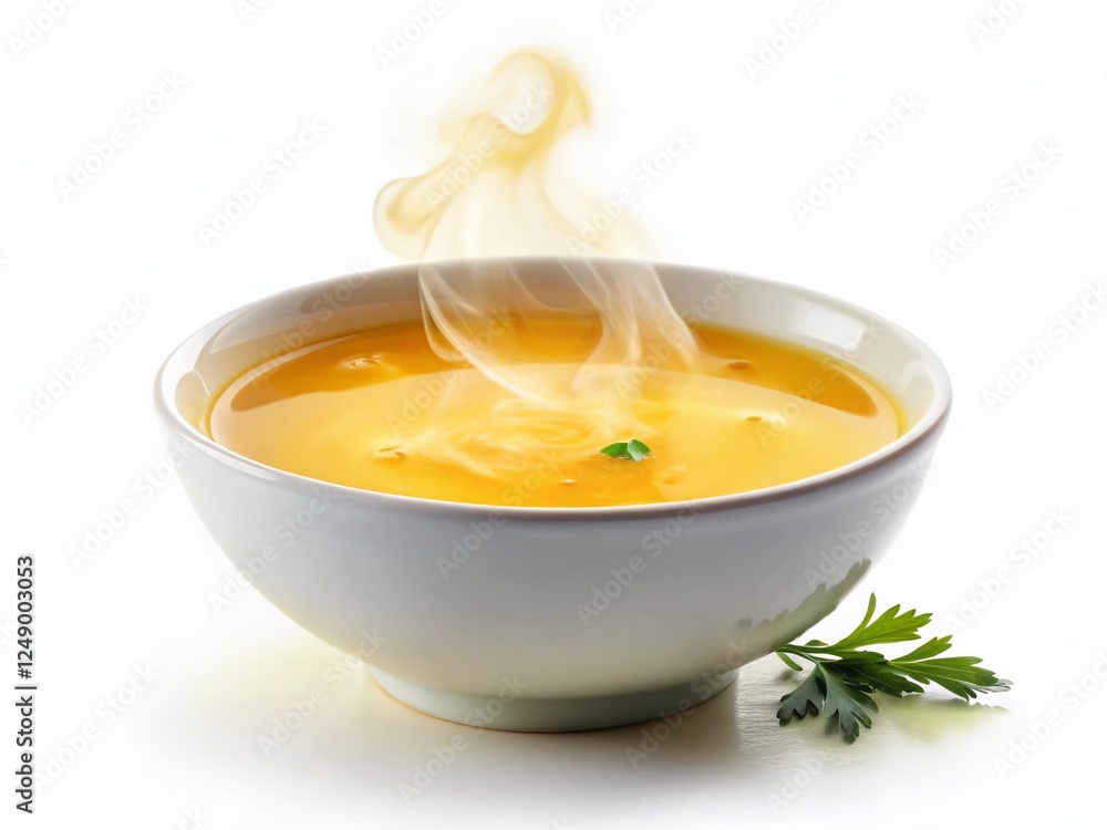 Delicious Chicken Broth in Bowl, Isolated White Background - Long Exposure Photography Delicious Chicken Broth in Bowl, Isolated White Background - Long Exposure Photography