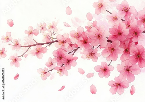 Wallpaper Mural Cherry Blossom Watercolor Painting Soft Pink Petals Spring Nature Frame Floral Art Torontodigital.ca
