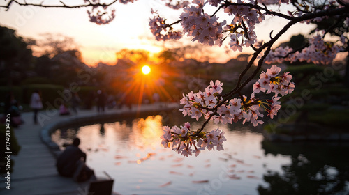 夕日照耀下的春季花卉盛开 photo