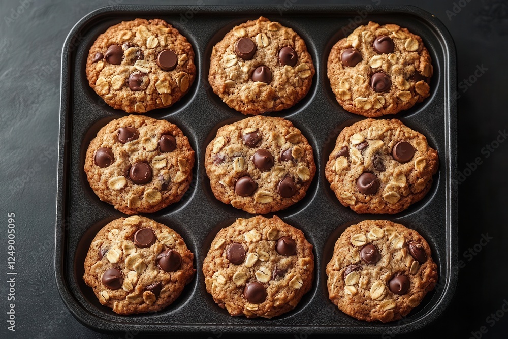 tray filled with freshly baked oatmeal chocolate chip cookies warm goldenbrown color inviting texture aromatic scent emanating homey and delicious vibe tray filled with freshly baked oatmeal chocolate chip cookies warm goldenbrown color inviting texture aromatic scent emanating homey and delicious vibe