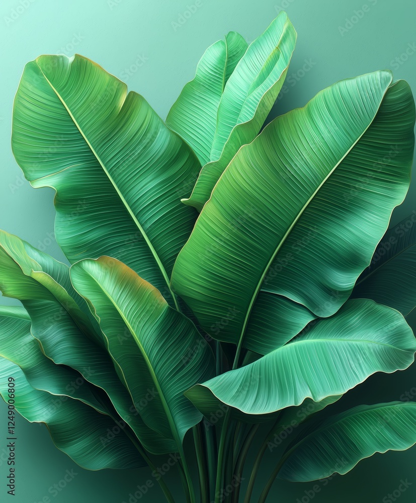 Obraz premium Vibrant tropical foliage featuring oversized banana leaves showcasing exotic greens in a lush environment