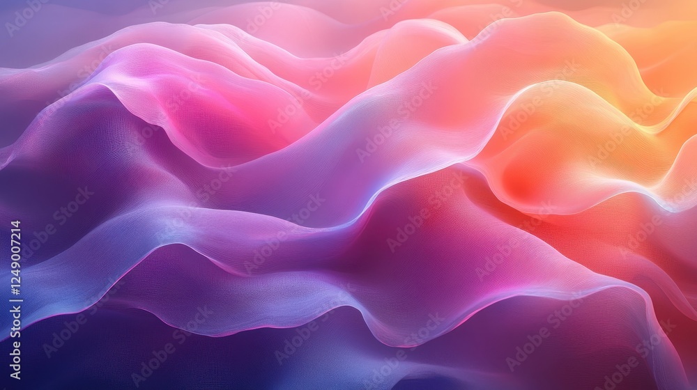 Obraz premium Abstract Visualization of Colorful Smooth Waves in a Vibrant Spectrum of Pink, Purple, and Orange Shades Creating an Ethereal and Dreamlike Atmosphere