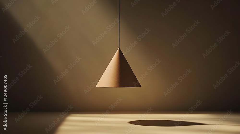 Minimalist beige cone pendant lamp, soft light, empty room, product showcase, interior design, neutral tones Minimalist beige cone pendant lamp, soft light, empty room, product showcase, interior design, neutral tones