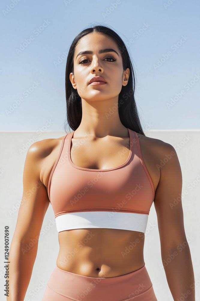 Beautiful athletic middle eastern woman in activewear for fitness exercise workout outside Beautiful athletic middle eastern woman in activewear for fitness exercise workout outside