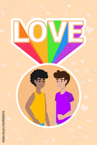 Young couple celebrating love and pride with rainbow colors