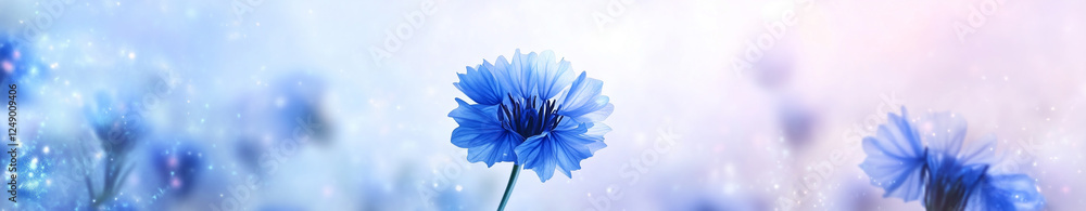 Obraz premium Blue flowers in soft light with a bokeh banner background for copy space