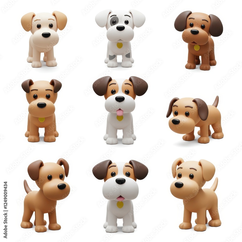 Fototapeta premium Adorable Cartoon Dog Collection Illustration Featuring Nine Cute Puppies in Various Poses for Design and Decoration
