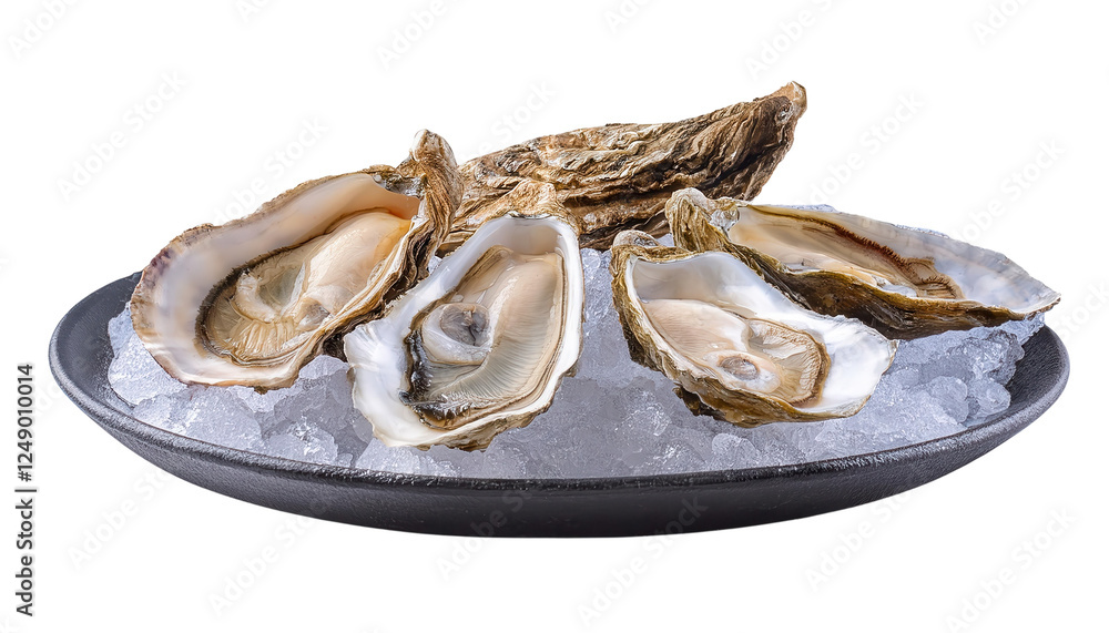 Fresh oysters served on a bed of ice, perfect for gourmet cuisine and seafood lovers. Fresh oysters served on a bed of ice, perfect for gourmet cuisine and seafood lovers.