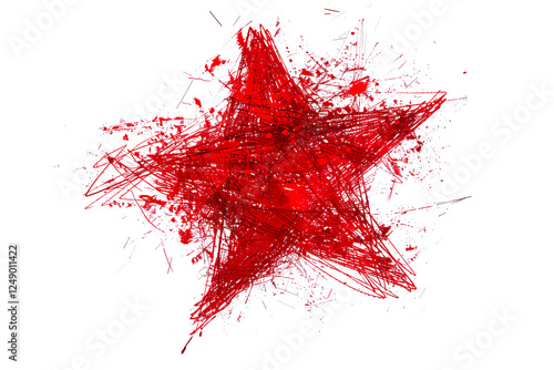 Grunge scribble star, red marker on a transparent background