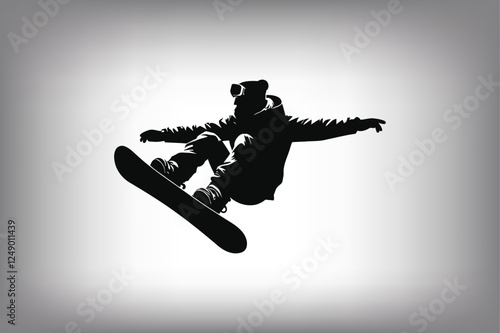 Snowboarding Freestyle Trick – Black and White Illustration of a Winter Athlete