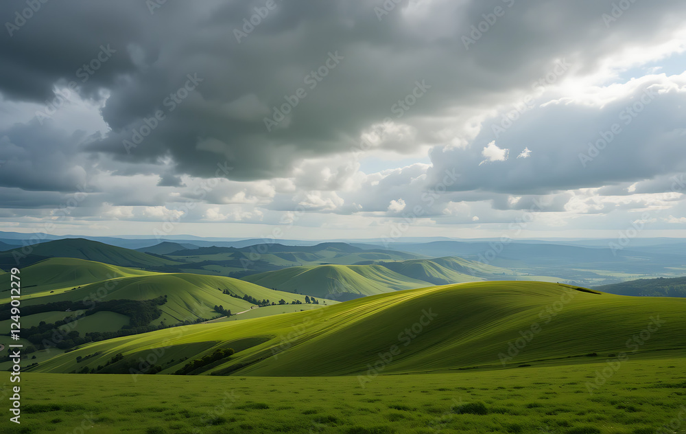 Rolling Green Hills Under Dramatic Sky Rolling Green Hills Under Dramatic Sky