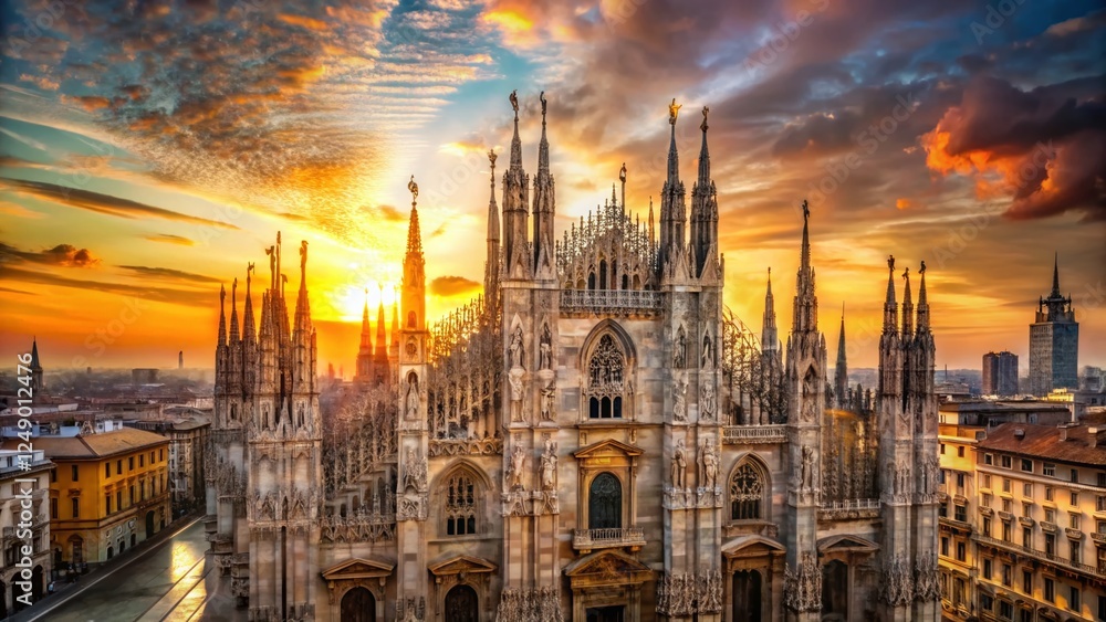 Fototapeta premium Double Exposure: Milan Cathedral Gothic Architecture & Cityscape