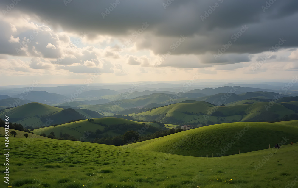 Obraz premium Rolling Green Hills Under Dramatic Sky