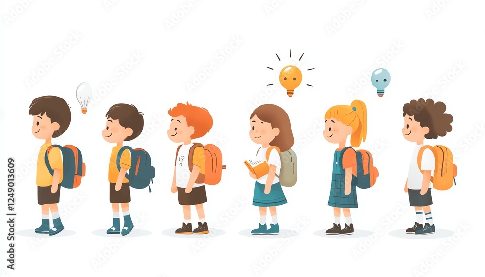 Illustration of children s growth over time, highlighting physical, intellectual, emotional development, academic achievements, and social behaviors through different life stages Illustration of children s growth over time, highlighting physical, intellectual, emotional development, academic achievements, and social behaviors through different life stages