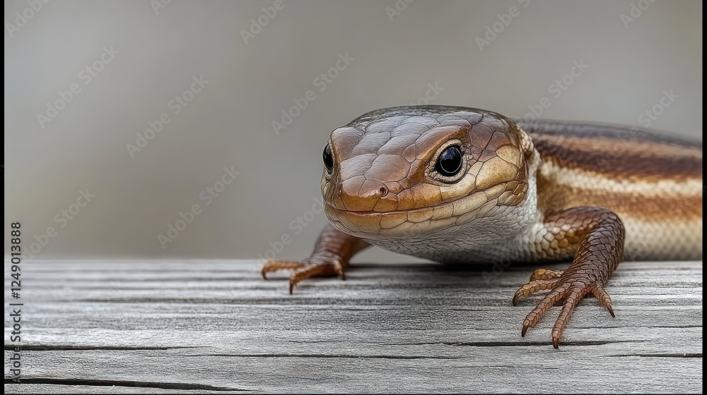 Close-up lizard on weathered wood, natural habitat Close-up lizard on weathered wood, natural habitat