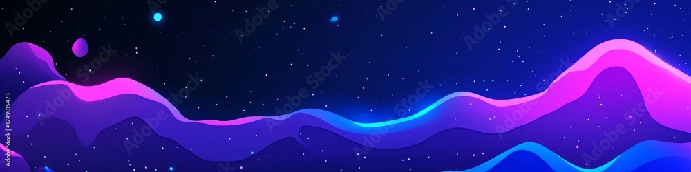 Fototapeta premium Vivid Abstract Landscape Fluid Gradient Shapes, Smooth Curves, Vibrant Blues, Purples, Pinks