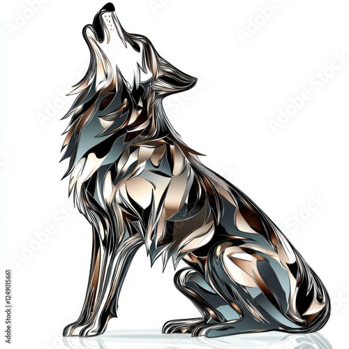 Metal Wolf howls on white background, abstract art. Use for wildlife themed prints, logos photo