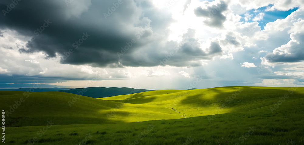Obraz premium Rolling Green Hills Under Dramatic Sky