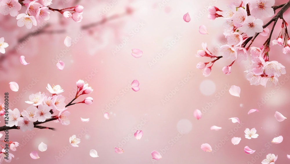 Fototapeta premium Soft Pink Sakura Background with Floating Cherry Blossoms
