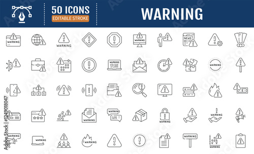 Warning Line Editable Icons set. Containing. Alert, caution, danger, error, shield and more. Vector Illustration