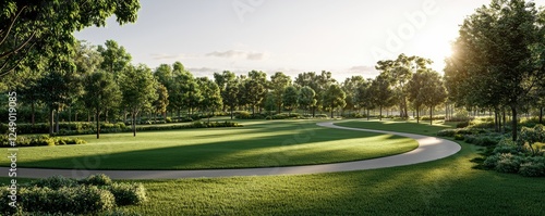 Exploring a serene grassy park in a suburban landscape