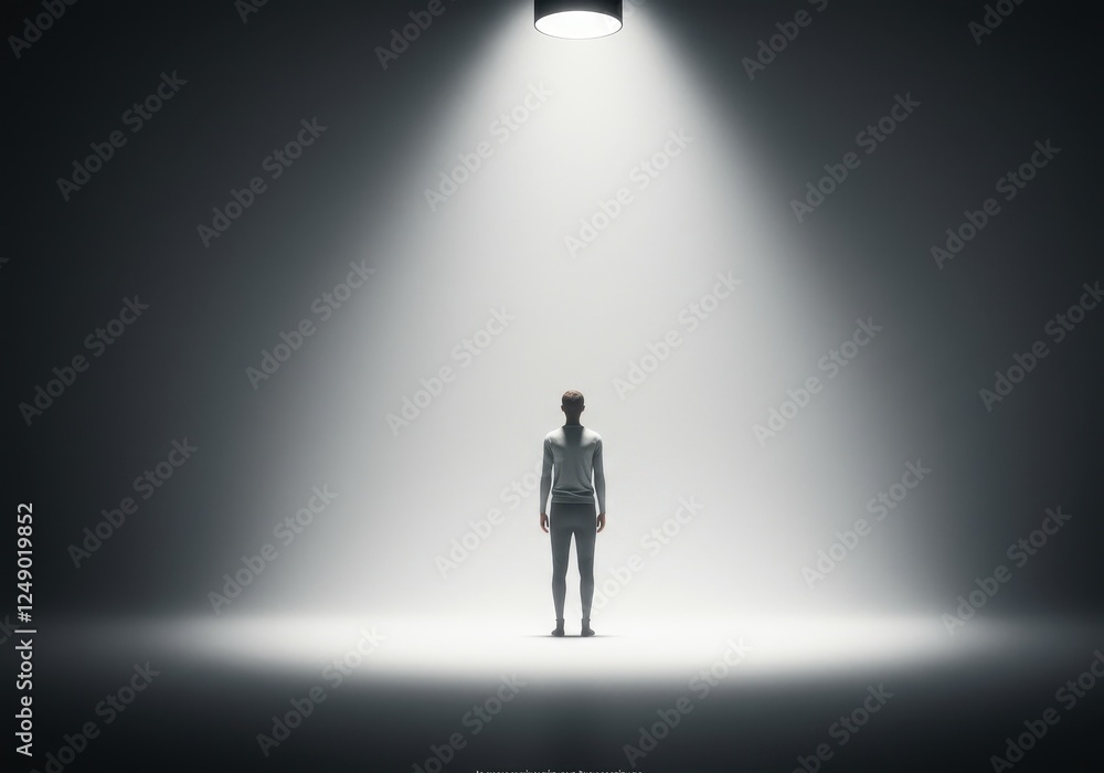 Dramatic Illustration of a Solitary Figure Standing in a Spotlight Evoking Feelings of Isolation and Focus Dramatic Illustration of a Solitary Figure Standing in a Spotlight Evoking Feelings of Isolation and Focus