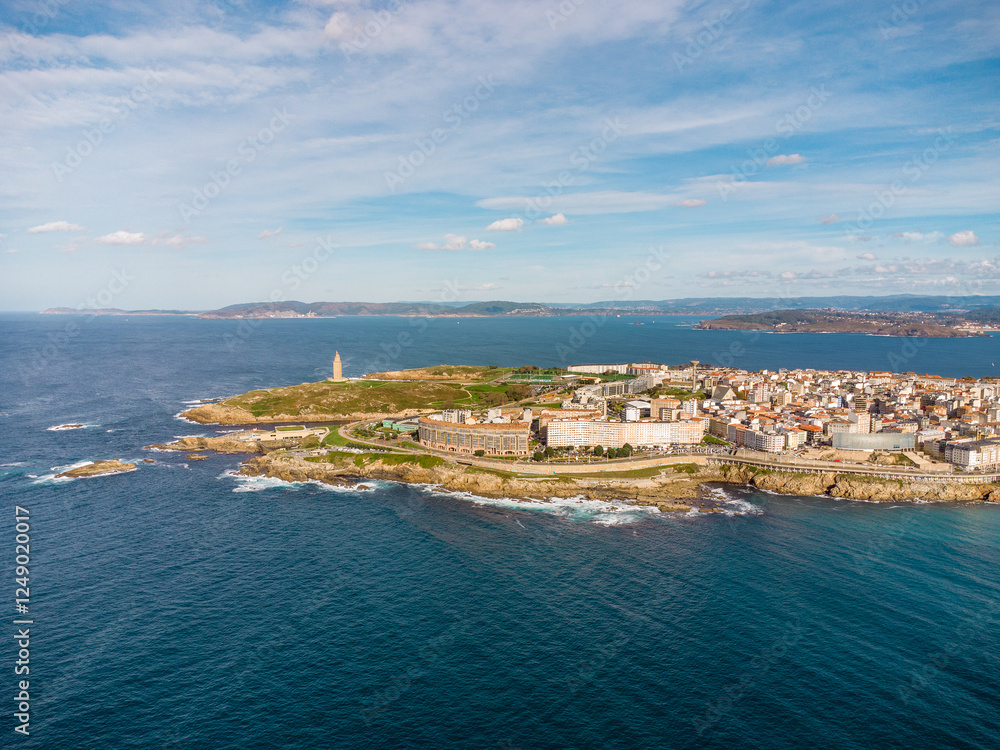 custom made wallpaper toronto digitalA Coruna city, aerial perspective. Old historic center of the city.  Panoramic aerial view of all Region. Famous travel destination in Galicia, northwest of Spain. Promenade and beach area of the city