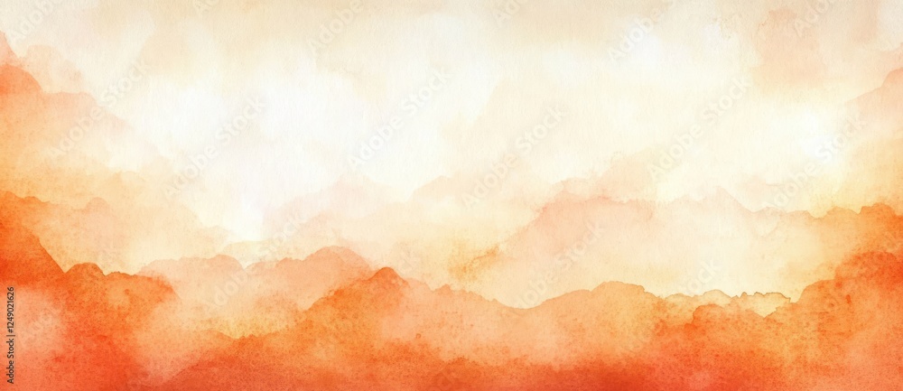 Obraz premium Watercolor Abstract Fall Background in Orange and White with Distressed Grunge Border and Soft Lighting Hazy Autumn Colors
