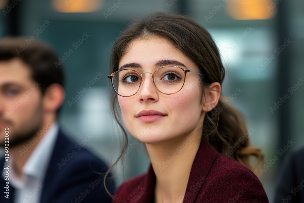 business woman in a meeting wearing glasses business woman in a meeting wearing glasses