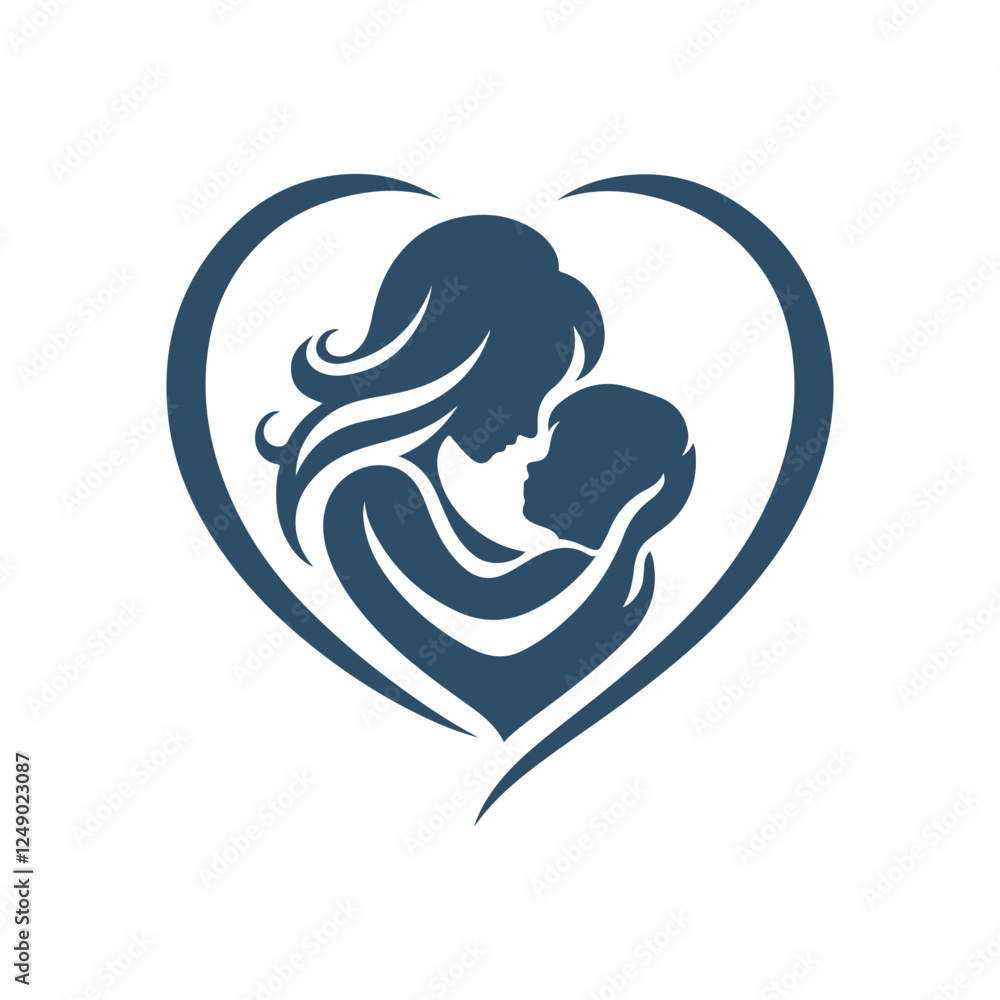 Mother and Baby in Heart Silhouette Vector Art Mother and Baby in Heart Silhouette Vector Art
