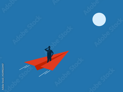 Businessman on a Paper Rocket Heading to Target