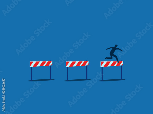 Difficulty, overcome obstacles, hurdle jumper. vector