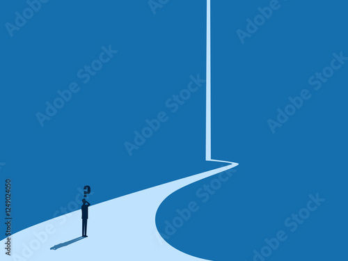 Career road, businessman thinks on a long and growing road